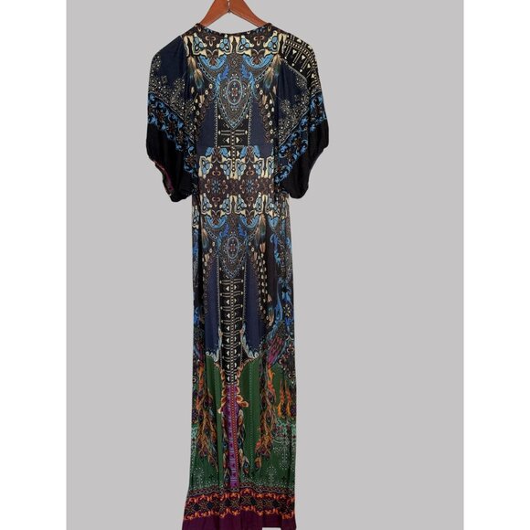 Farm Rio Boho Maxi Dress Vibrant Paisley & Floral Print Deep V-Neck Relaxed Fit - Picture 6 of 8